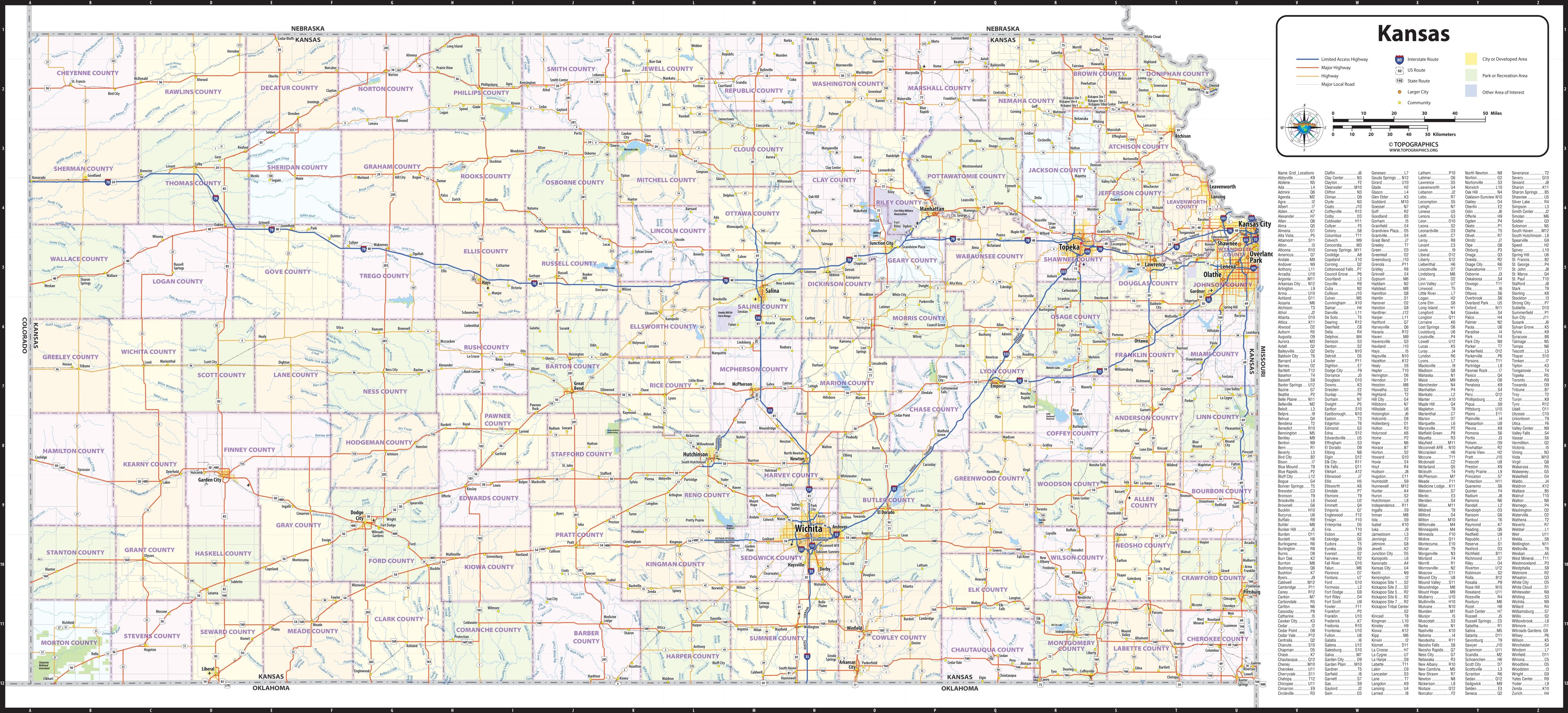Kansas Wall Map by Topographic Maps – American Map Store