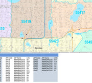 Colorcast Zip Code Style Wall Map of Minneapolis, MN. by Market Maps