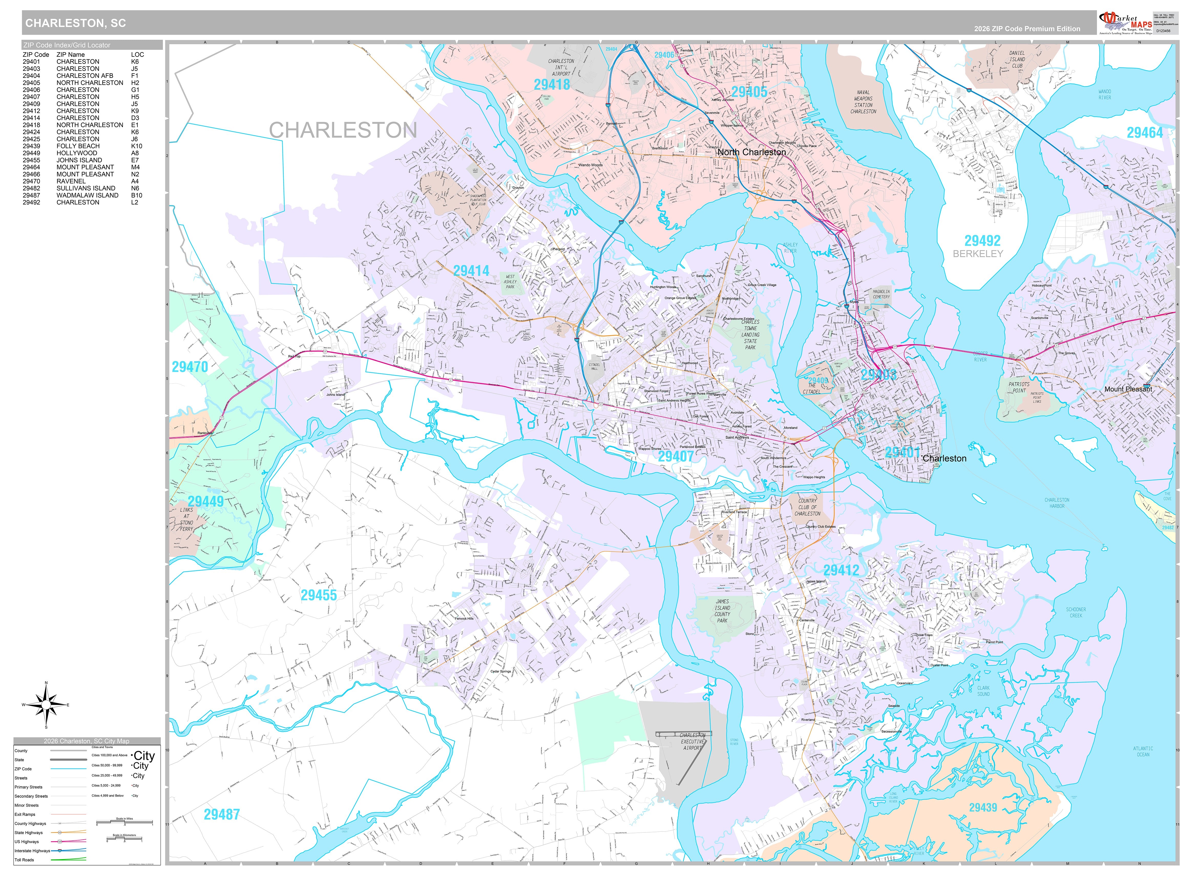 Premium Style Wall Map of Charleston, SC – American Map Store