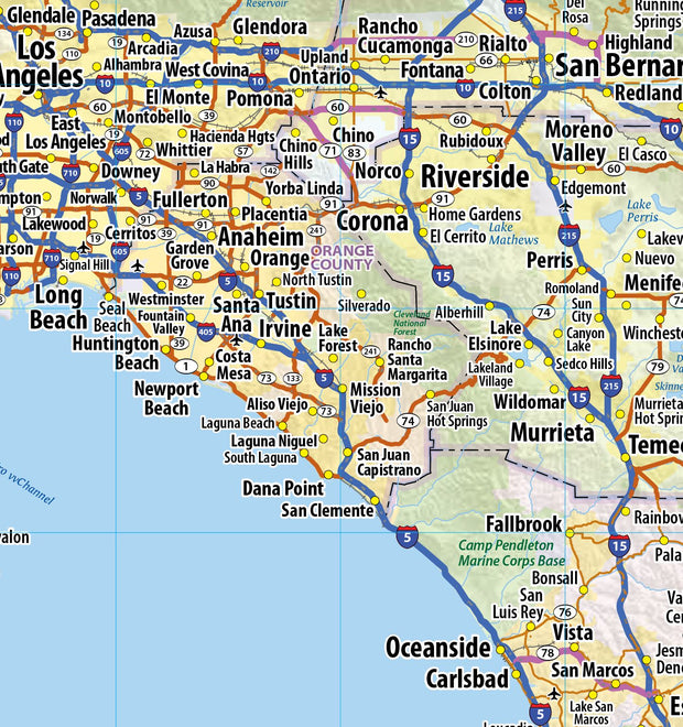 California Wall Map with Shaded Relief