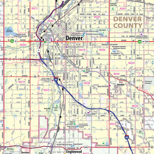 Denver Regional Area Wall Map with Shaded Relief