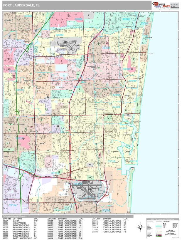 Premium Style Wall Map of Fort Lauderdale, FL.  by Market Maps