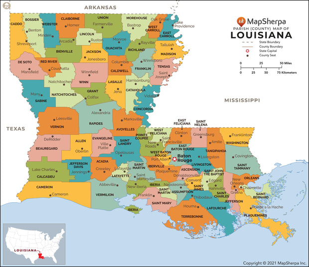 Louisiana Parish (County) Map