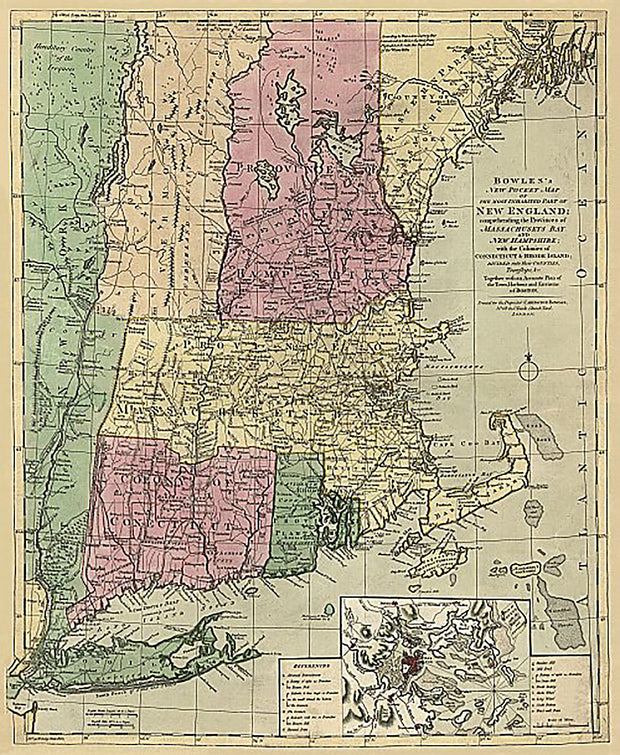Bowles's New Pocket Map of the Most Inhabited Part of New England, c1785