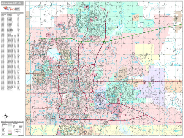 Premium Style Wall Map of Oklahoma City, OK by Market Maps