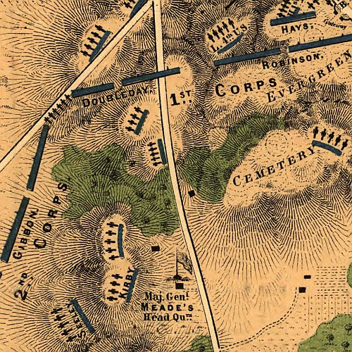 Map of the battle of Gettysburg showing line of battle on the evening of the 2nd by Capt. Wm. H. Willcox