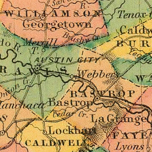 1855 Texas County Map by J.H. Colton