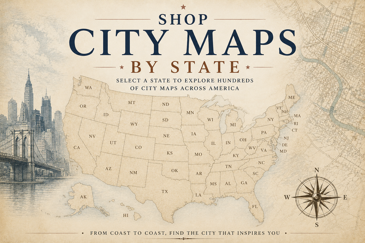 Shop by State US City Maps
