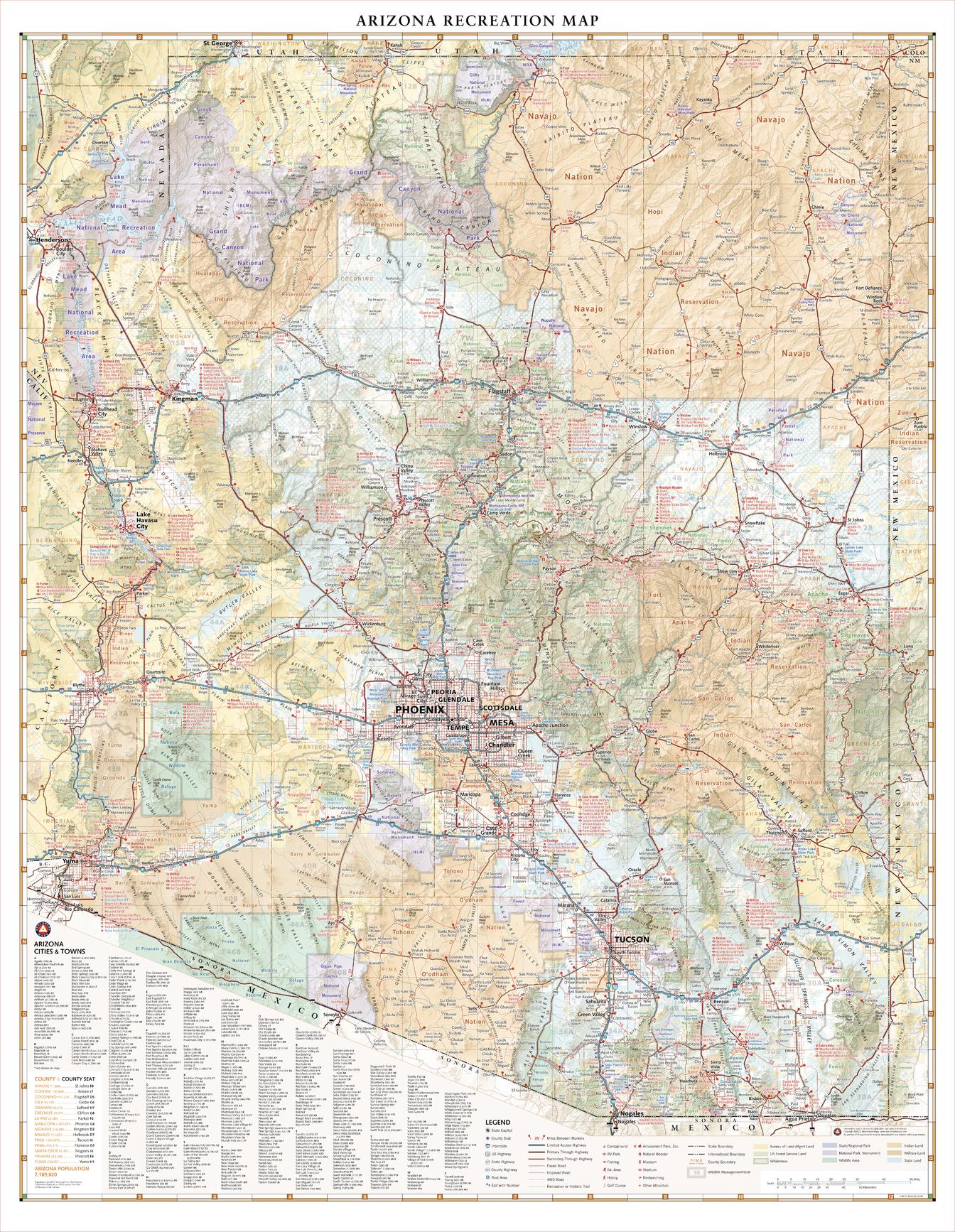 Map of the state of Arizona