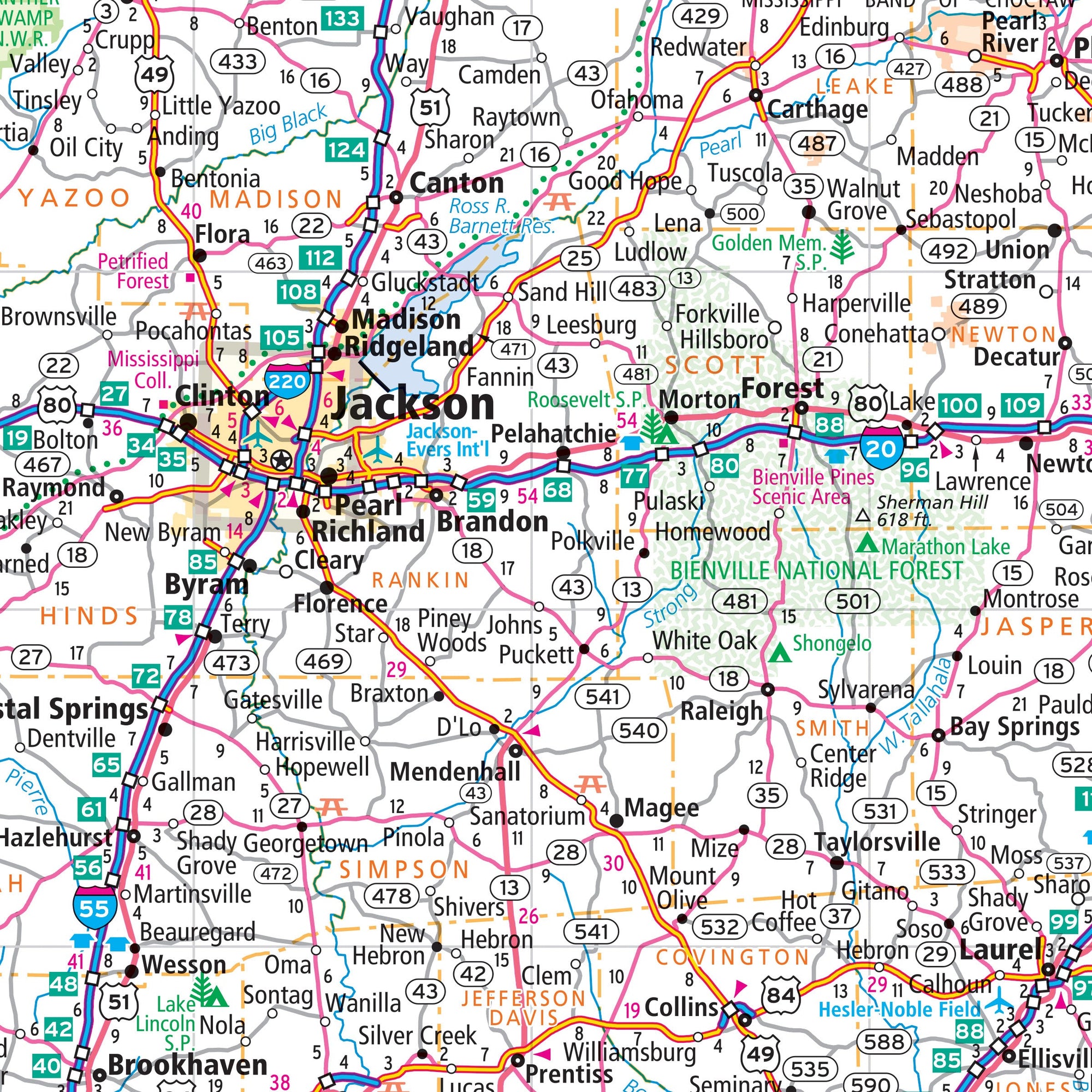 Map of the state of Mississippi