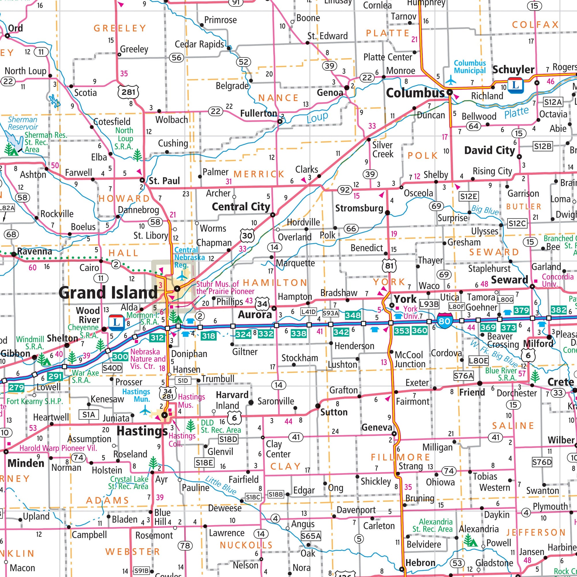 Map of the state of Nebraska
