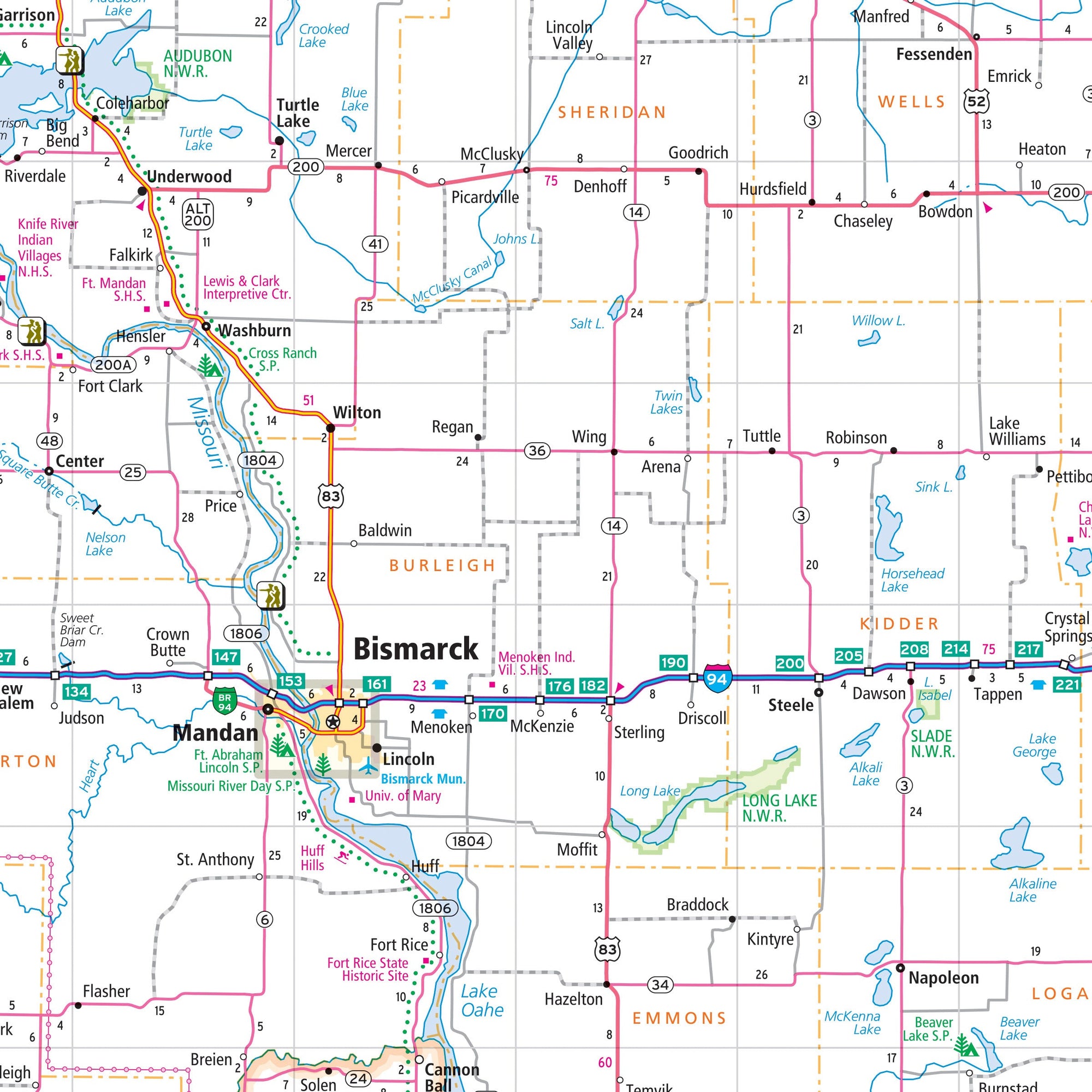 Map of the state of North Dakota