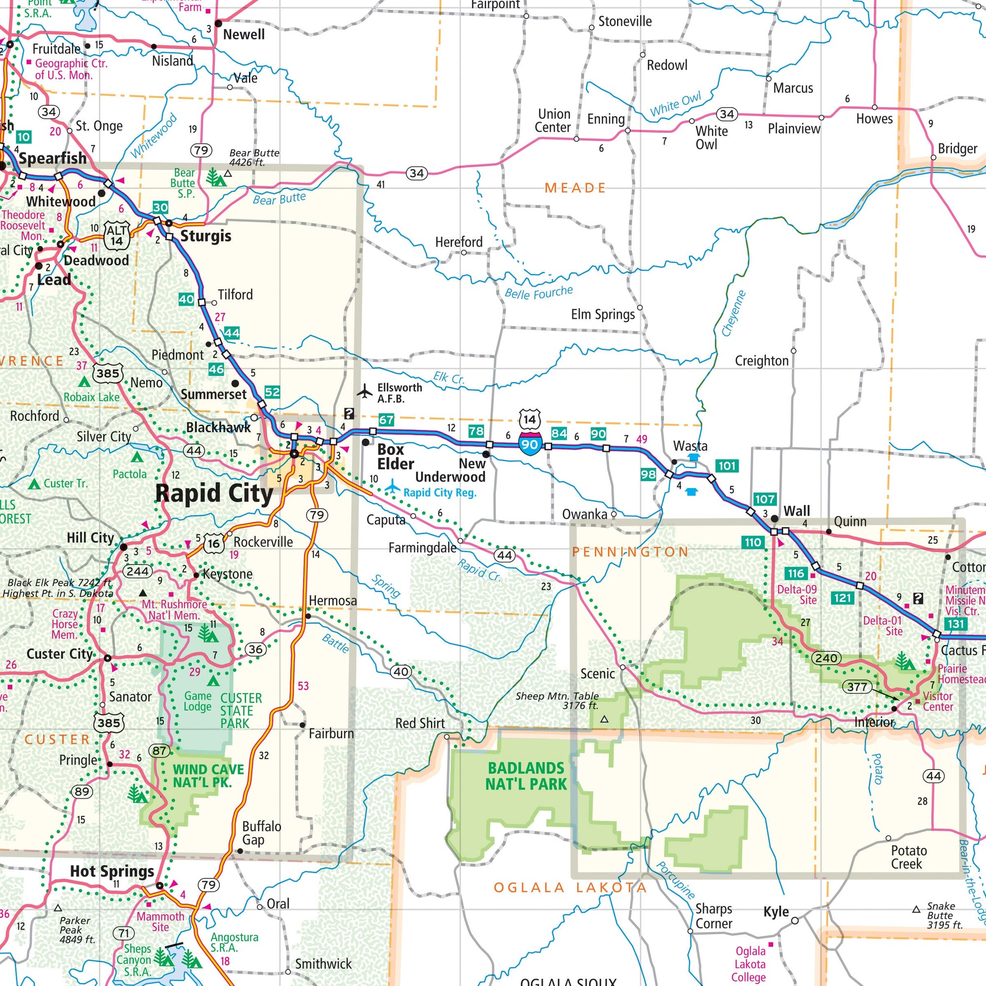 Map of the state of South Dakota