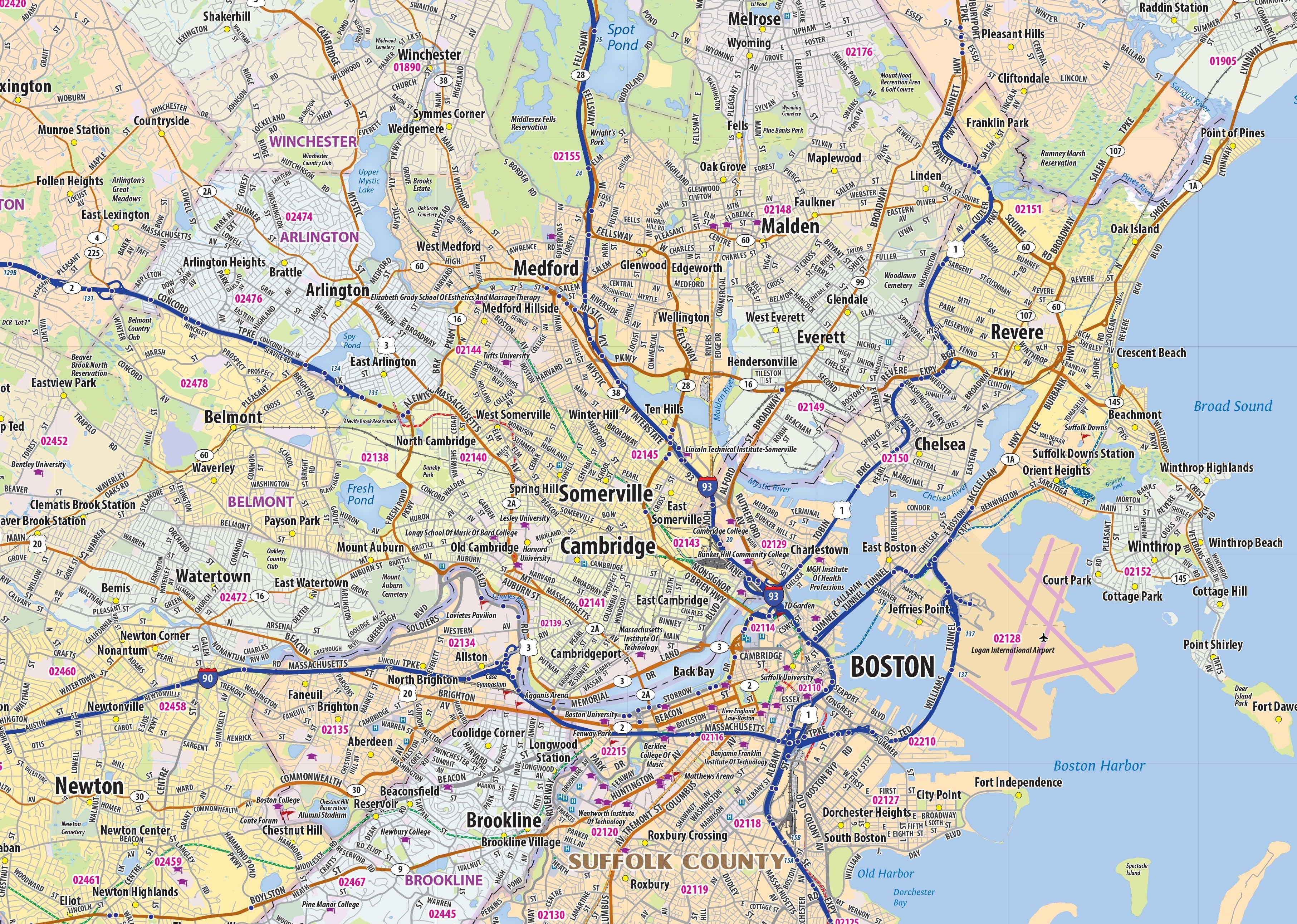 Massachusetts City Wall Maps – American Map Store