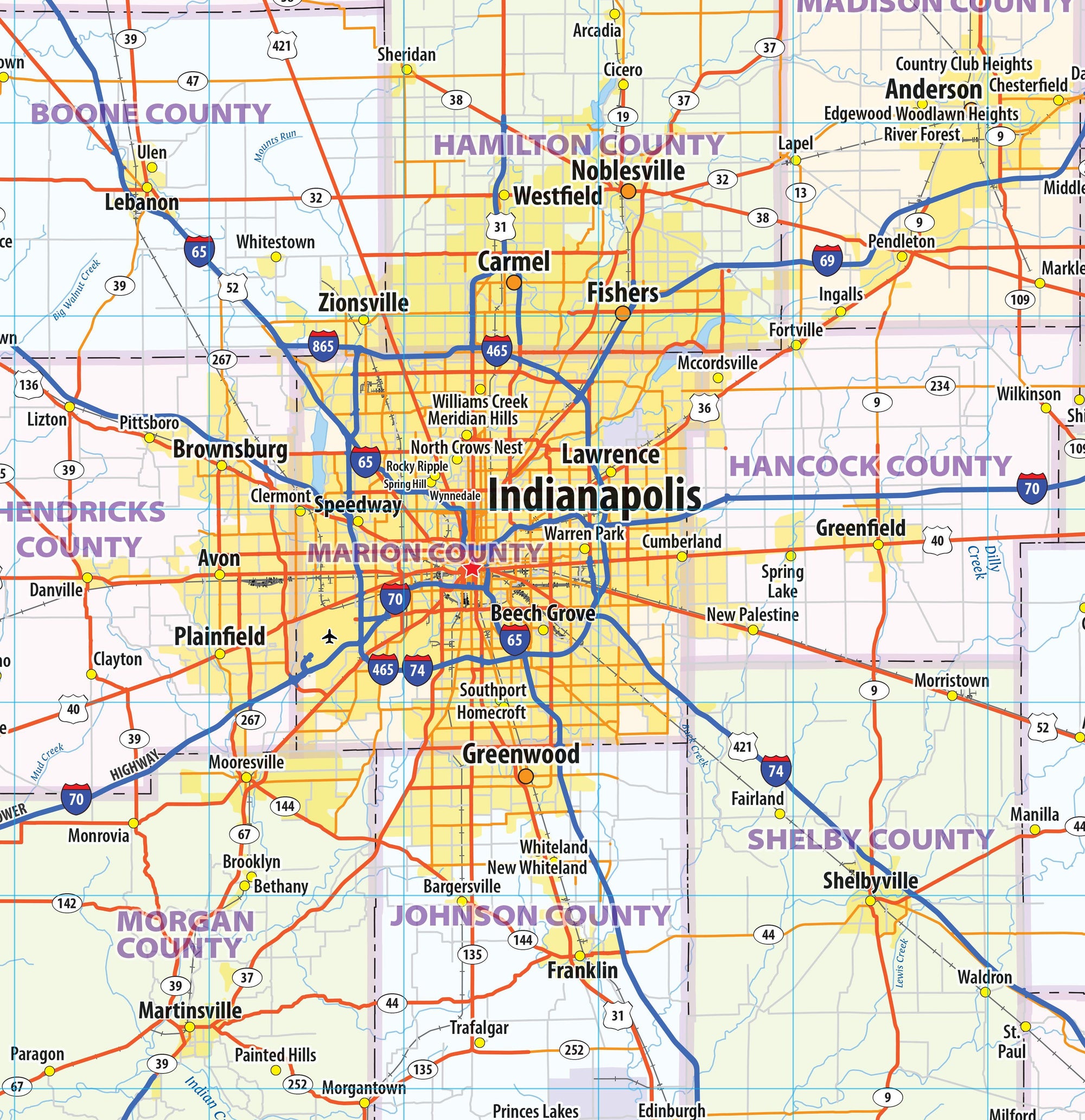 Indiana City Wall Maps