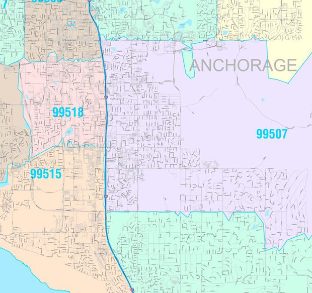 Color Cast Zip Code Style Wall Map of Anchorage by Market Maps ...