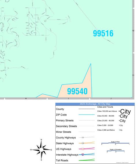 Color Cast Zip Code Style Wall Map of Anchorage by Market Maps ...