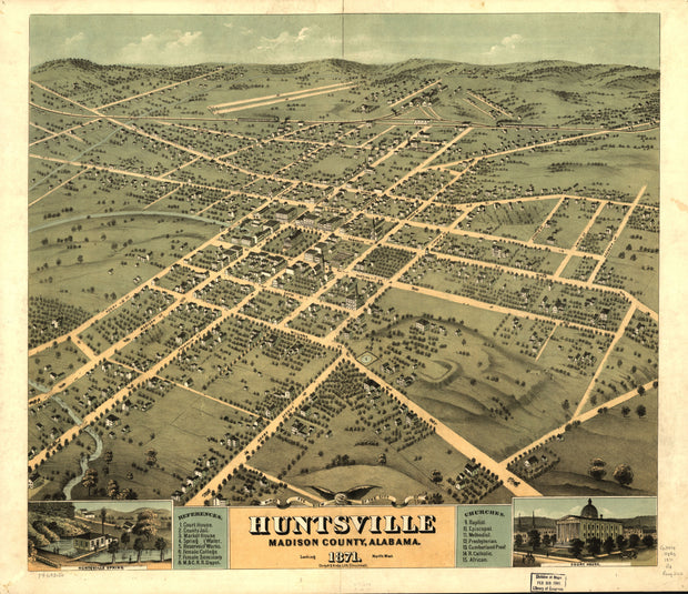 Bird's Eye View of Huntsville, Alabama, 1871