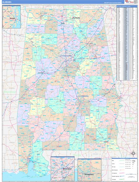 Color Cast Style Alabama Wall Map