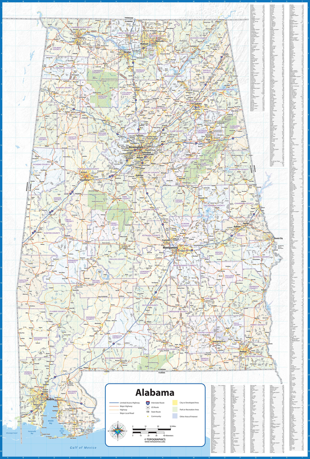 Alabama Wall Map by Topographics