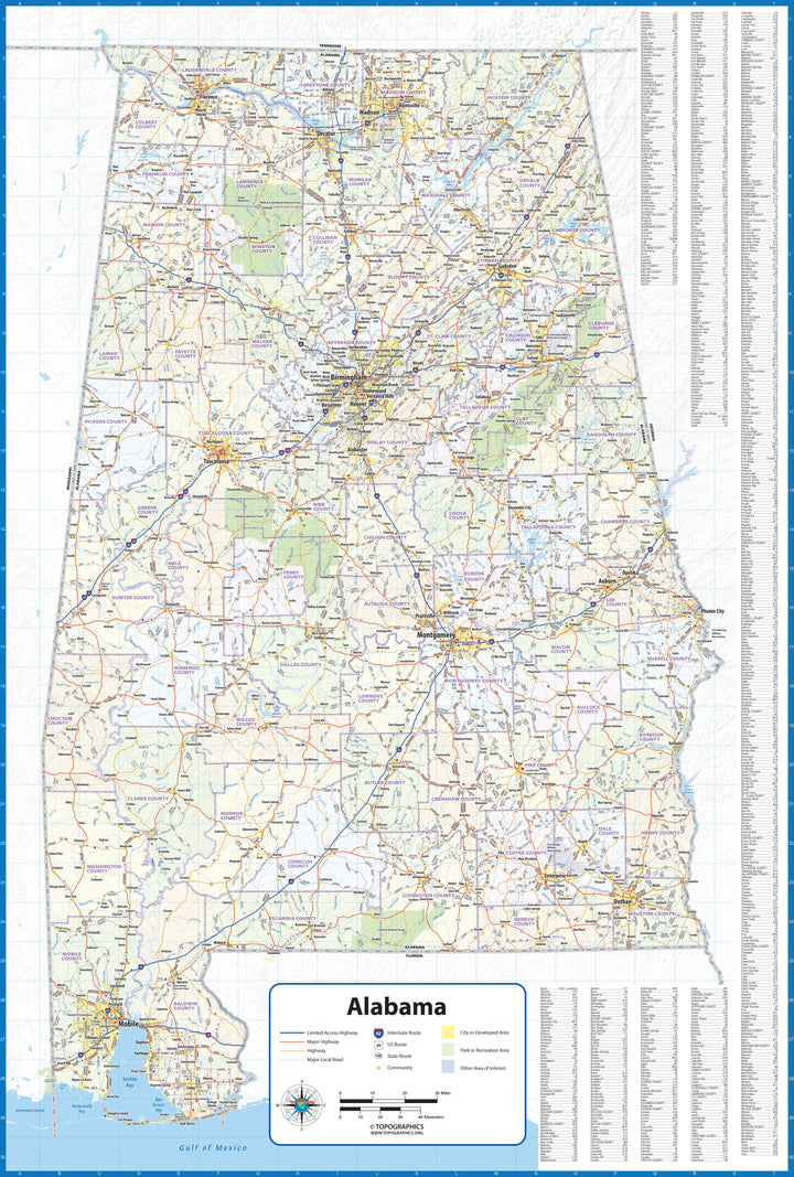 Alabama Wall Map by Topographics