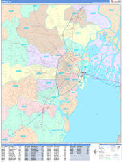 Colorcast Zip Code Style Wall Map of Mobile, AL by Market Maps