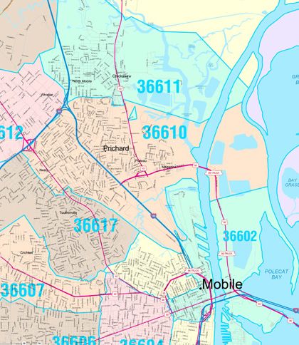 Colorcast Zip Code Style Wall Map of Mobile, AL by Market Maps ...