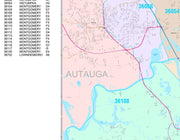 Colorcast Zip Code Style Wall Map of Montgomery, AL by Market Maps
