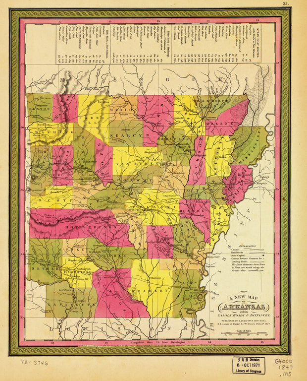 A New Map of Arkansas - Canals, Roads, and Distances, 1847