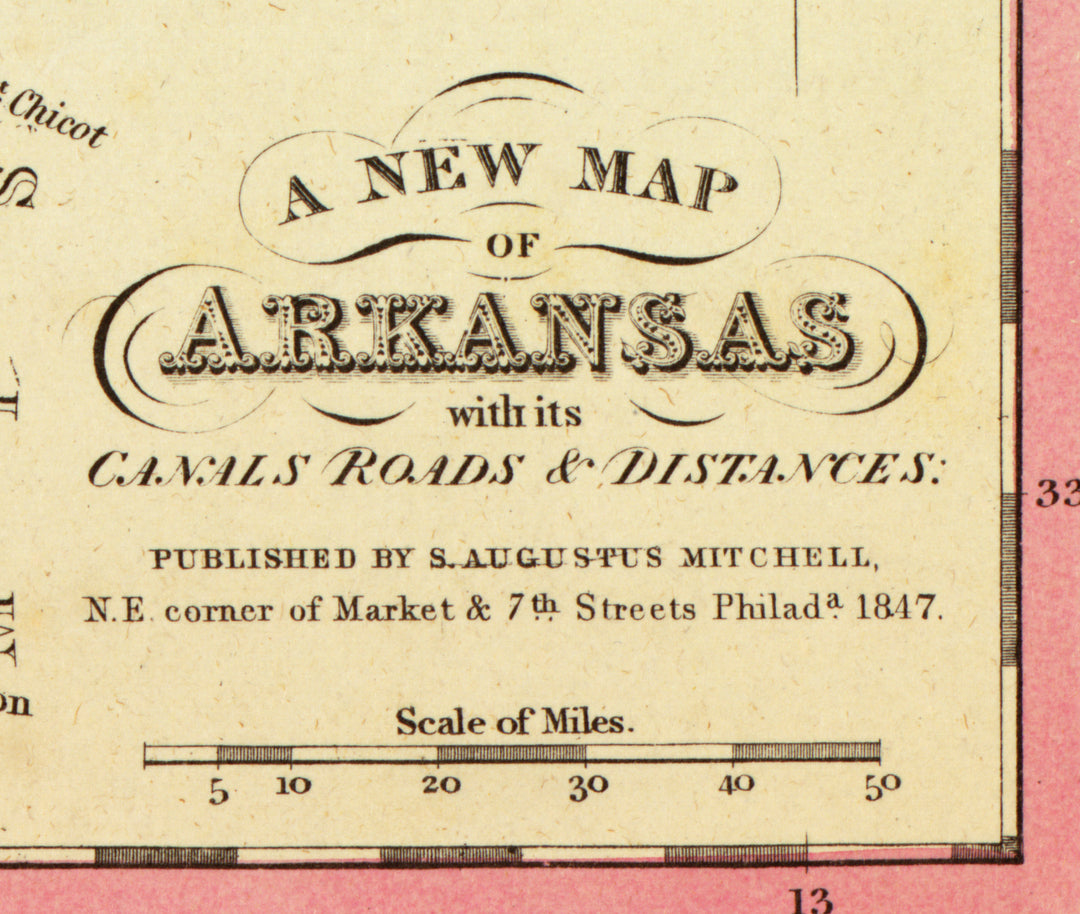 A New Map of Arkansas - Canals, Roads, and Distances, 1847