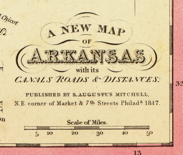 A New Map of Arkansas - Canals, Roads, and Distances, 1847