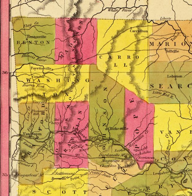 A New Map of Arkansas - Canals, Roads, and Distances, 1847