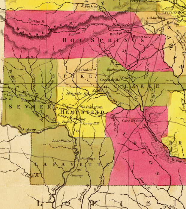A New Map of Arkansas - Canals, Roads, and Distances, 1847