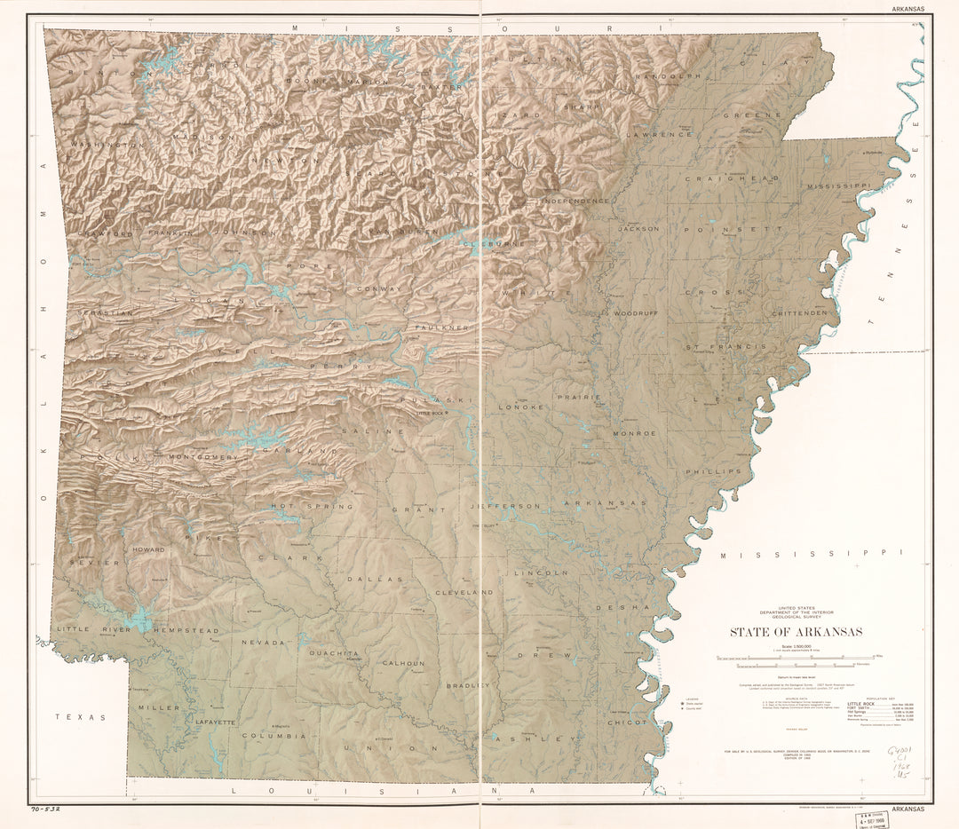 State of Arkansas in Shaded Relief, 1965