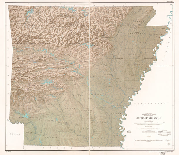 State of Arkansas in Shaded Relief, 1965