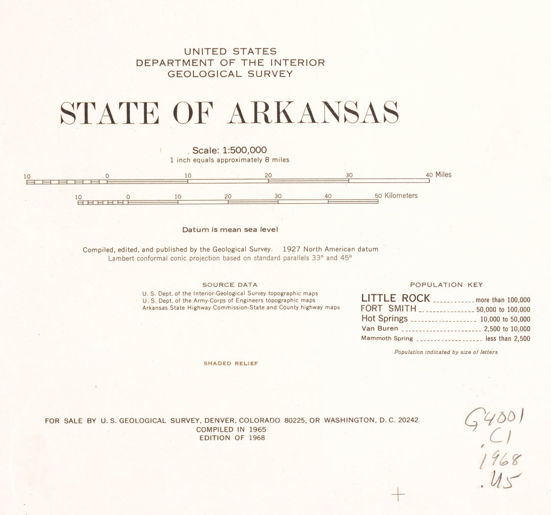 State of Arkansas in Shaded Relief, 1965