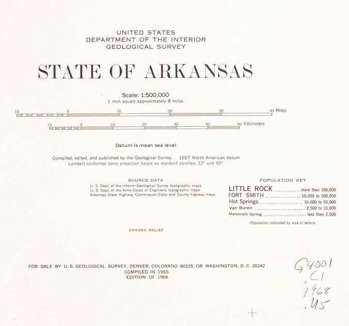 State of Arkansas in Shaded Relief, 1965