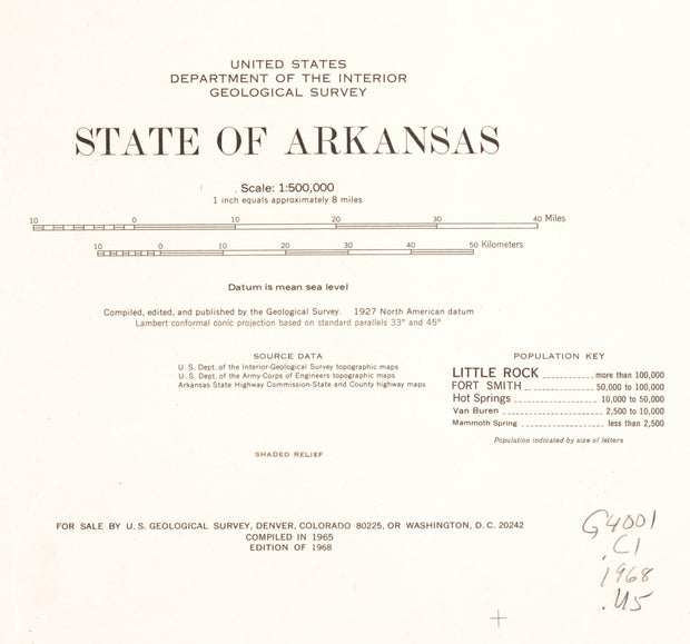 State of Arkansas in Shaded Relief, 1965
