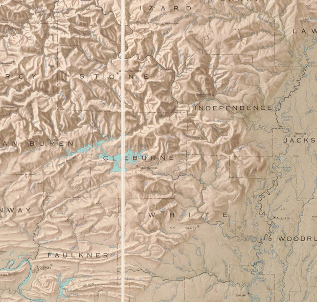 State of Arkansas in Shaded Relief, 1965