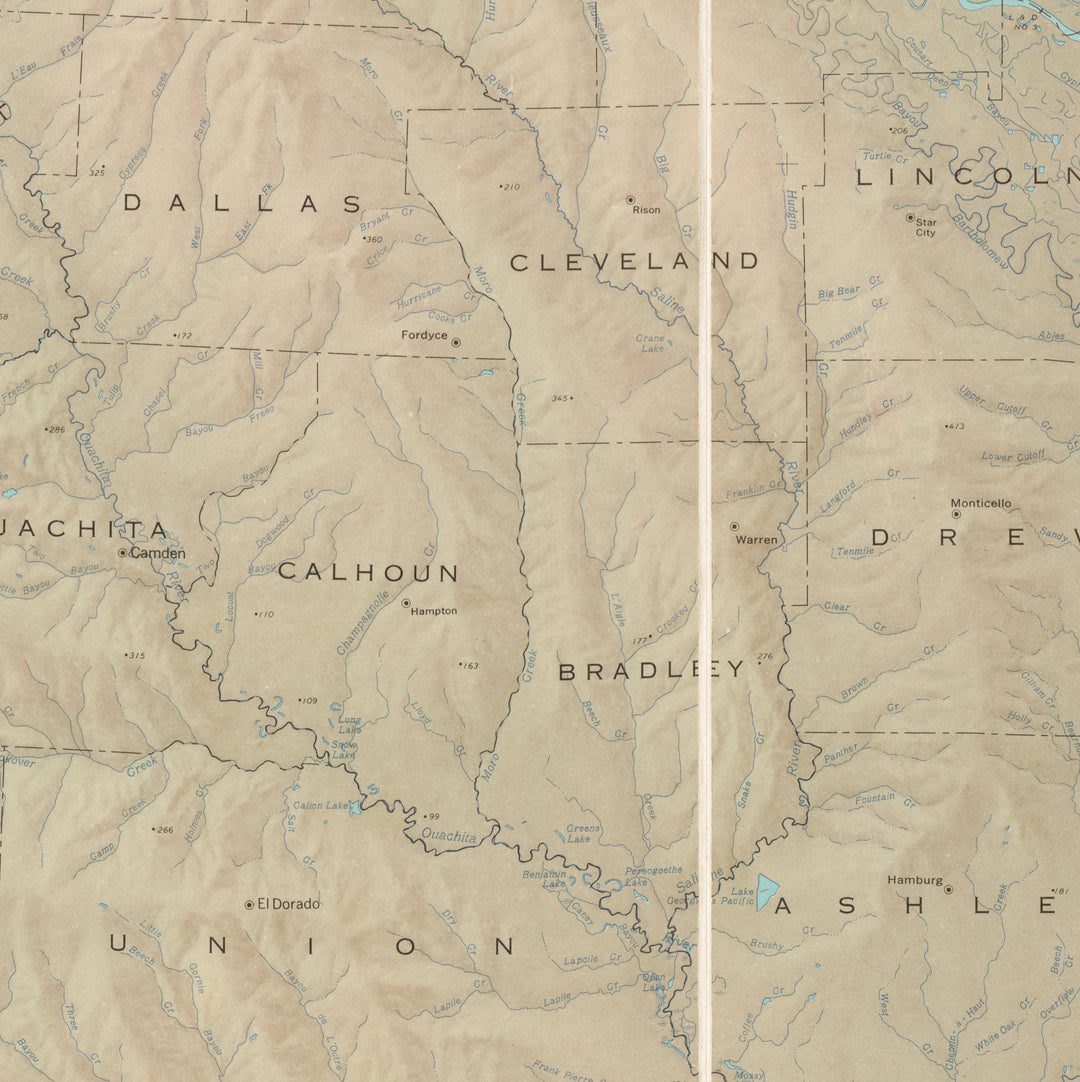 State of Arkansas in Shaded Relief, 1965