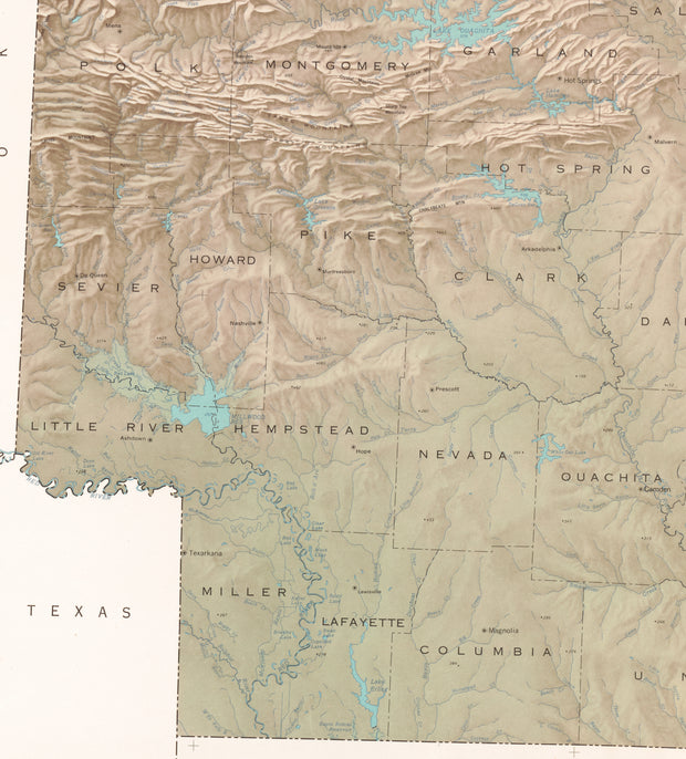 State of Arkansas in Shaded Relief, 1965