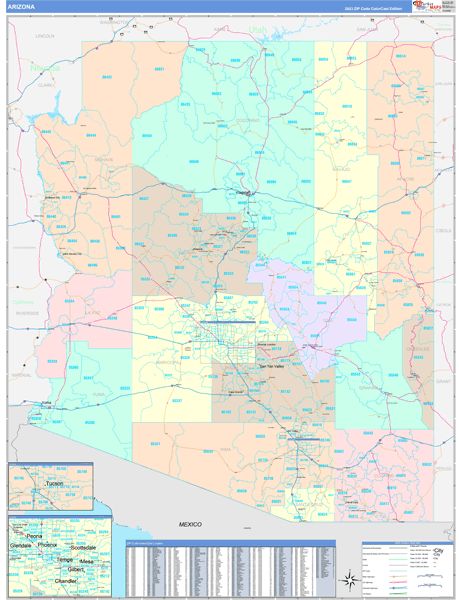 Color Cast Style Arizona Wall Map