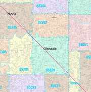 Color Cast Zip Code Style Wall Map of Glendale, AZ by Market Maps