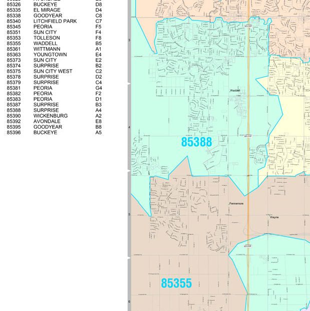 Color Cast Zip Code Style Wall Map of Glendale, AZ by Market Maps