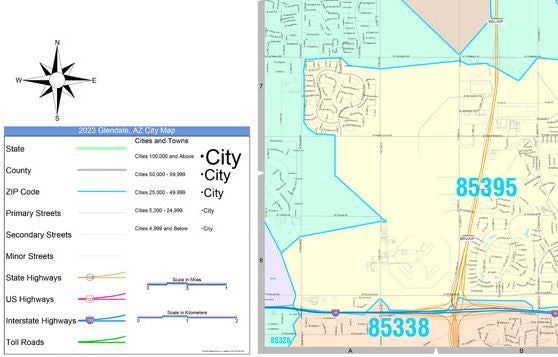 Color Cast Zip Code Style Wall Map of Glendale AZ – American Map Store