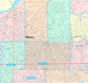 Color Cast Zip Code Style Wall Map of Mesa, AZ by Market Maps