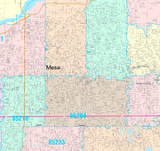 Color Cast Zip Code Style Wall Map of Mesa, AZ by Market Maps