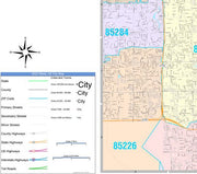 Color Cast Zip Code Style Wall Map of Mesa, AZ by Market Maps