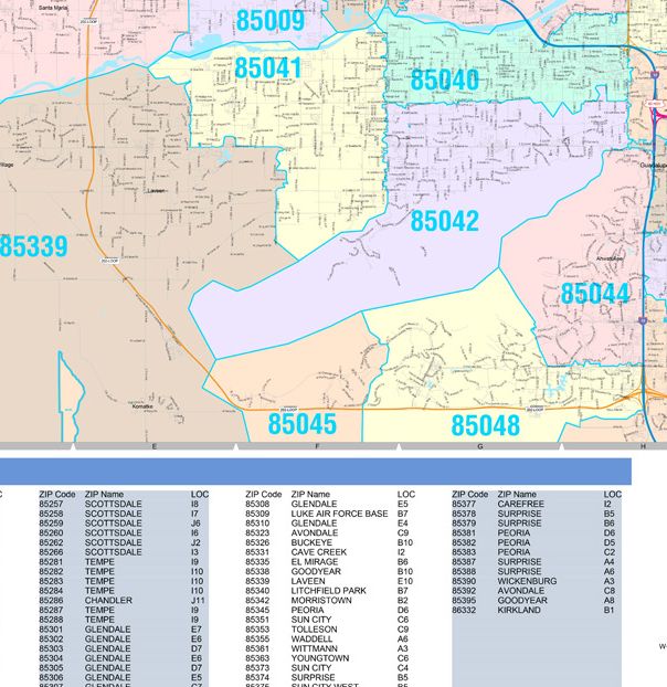 Color Cast Zip Code Style Wall Map of Phoenix, AZ by Market Maps ...