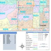 Color Cast Zip Code Style Wall Map of Phoenix, AZ by Market Maps